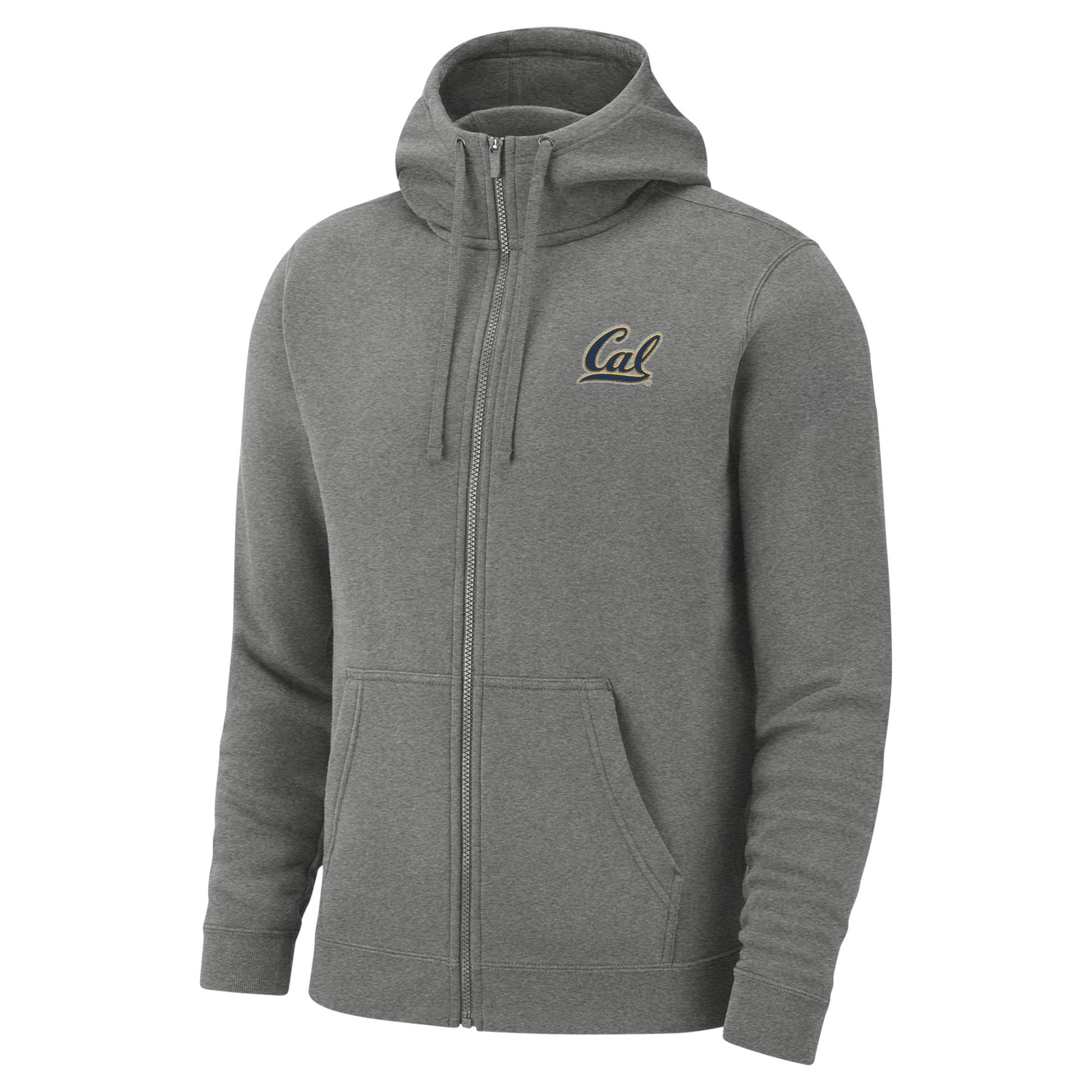 U.C. Berkeley Nike script Cal embroidered club fleece zip up hoodie sweatshirt-Gray-Shop College Wear