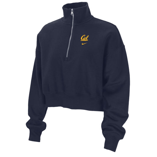 U.C. Berkeley Cal Nike women's crop quarter zip shirt-Navy-Shop College Wear