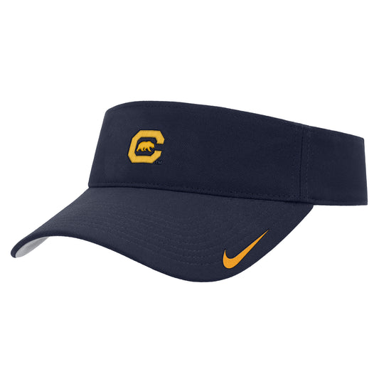 UC Berkeley Cal Block inside Walking Bear embroidered Nike Ace Visor-Navy with C block and the bear mascot.