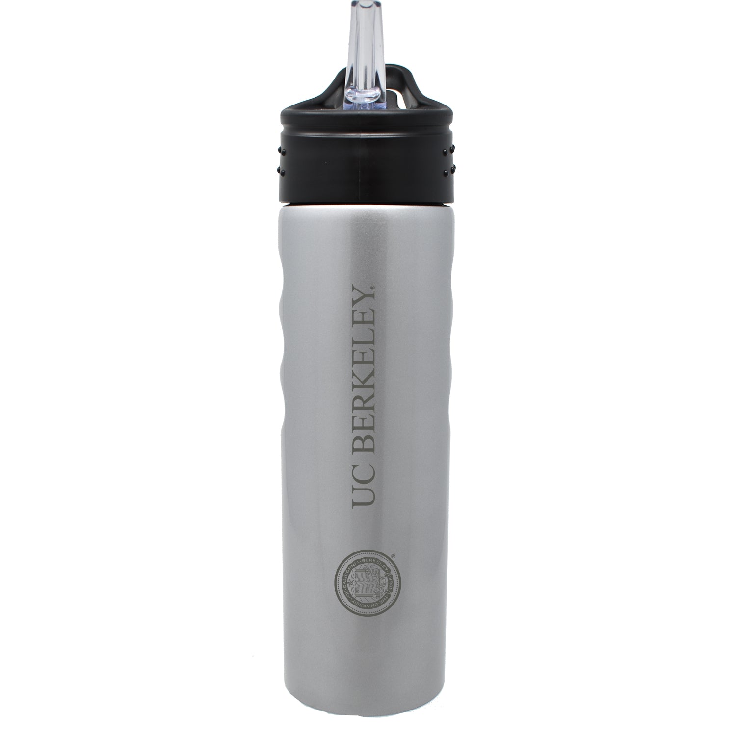 UC Berkeley Cal laser engraved water bottle straw Berkeley seal 24 OZ. - SILVER-Shop College Wear