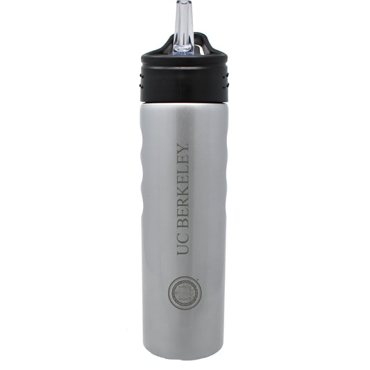 UC Berkeley Cal laser engraved water bottle straw Berkeley seal 24 OZ. - SILVER-Shop College Wear