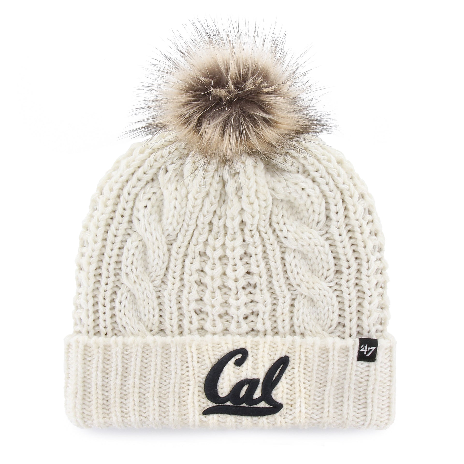 U.C. Berkeley Cal Bears Team Color Stripe Cuff Beanie Hat with Pom in Navy Blue | Men's by 47 Brand