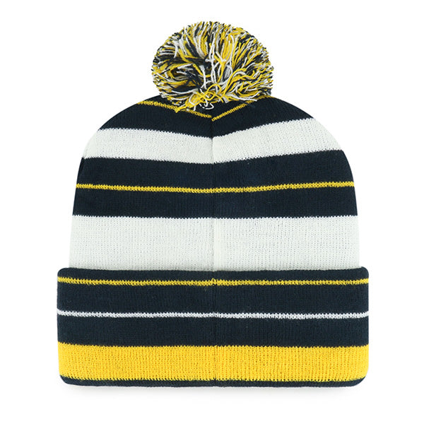 U.C. Berkeley Cal Bears team color stripe cuff beanie hat with pom -Navy-Shop College Wear
