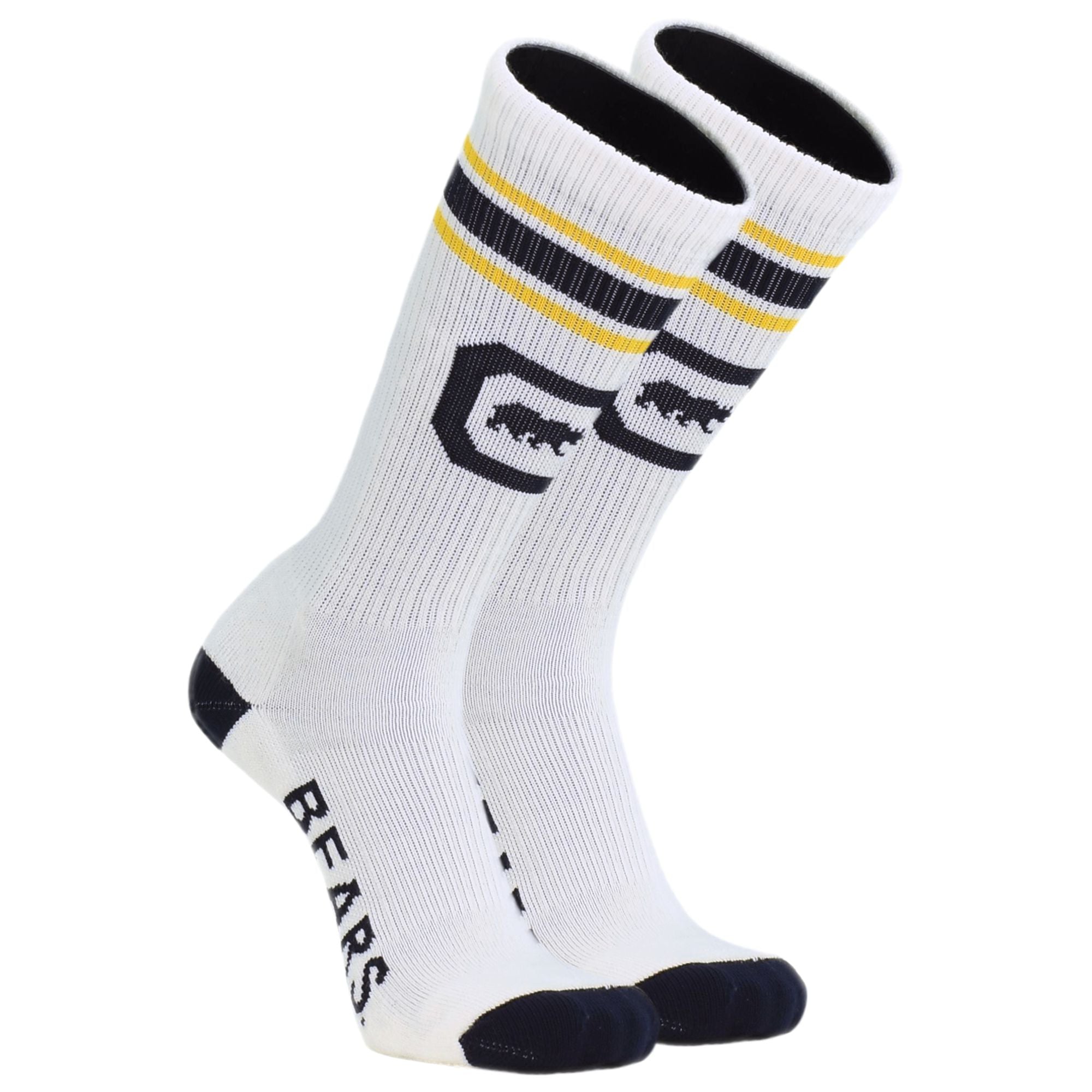 U.C. Berkeley Cal Bears socks stripe with C Bear mascot-White