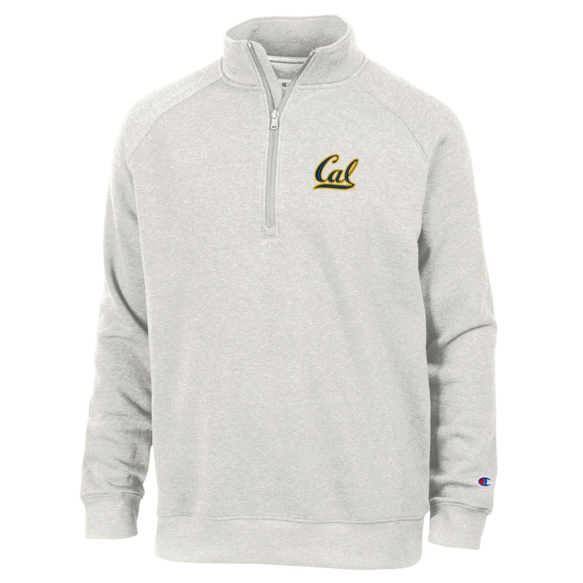 U.C. Berkeley Cal Logo Embroidered Outlined Script 1/4" Zip Men's sweatshirt-Oatmeal-Shop College Wear