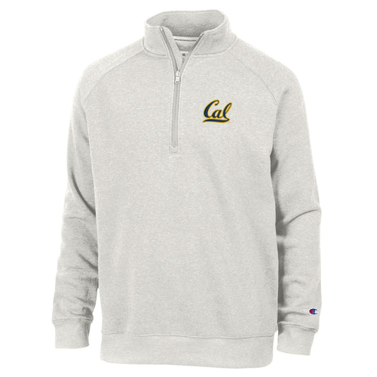 U.C. Berkeley Cal Logo Embroidered Outlined Script 1/4" Zip Men's sweatshirt-Oatmeal