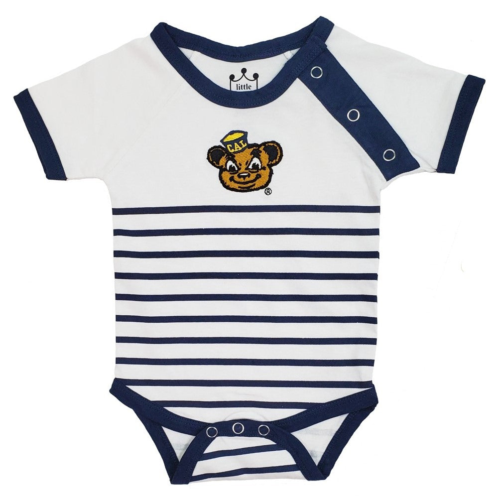 U.C. Berkeley Cal Oski embroidered shoulder snap stripe infant body suite /onesie-White-Shop College Wear