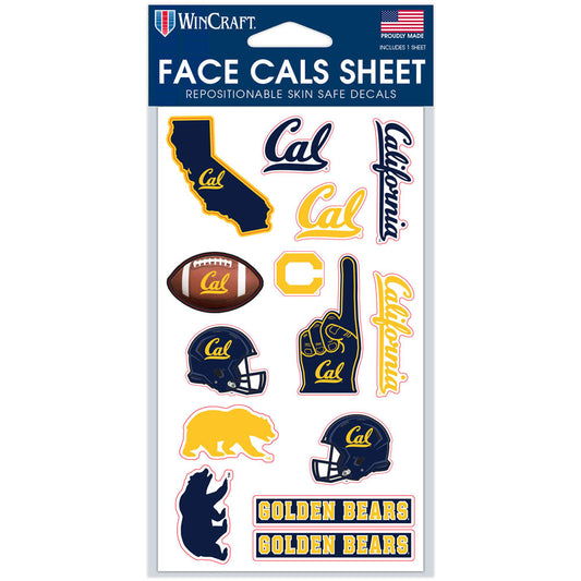 UC Berkeley Cal Bears face tattoo with various football related logos and mascots.