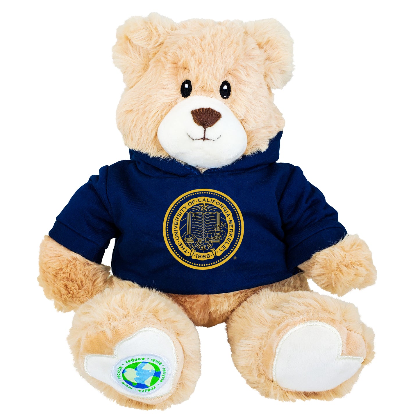 U.C. Berkeley Ethel teddy bear with navy UC Berkeley seal hoodie sweatshirt-Shop College Wear