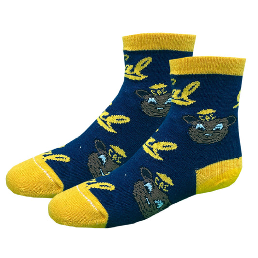 U.C. Berkeley Cal infant bootie socks with Oski all over print-Navy-Shop College Wear