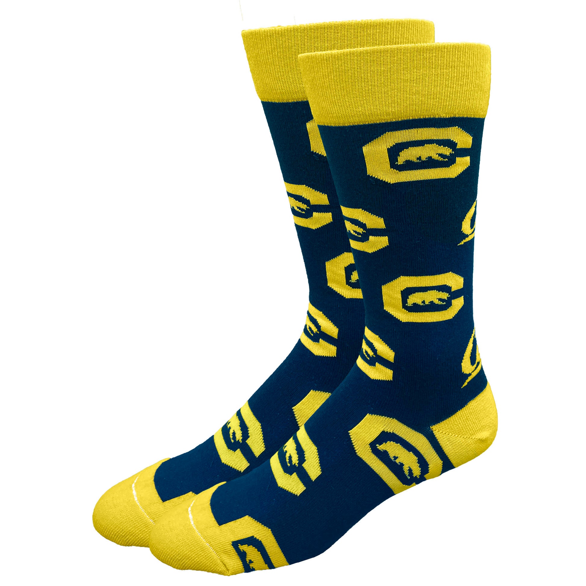 U.C. Berkeley Cal midcalf socks with C Bear logo all over print-Navy-Shop College Wear