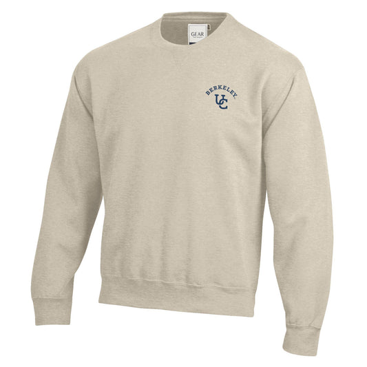 U.C. Berkeley cotton rich crew-neck sweatshirt with embroidered Berkeley arch over UC interlocking logo-Oatmeal-Shop College Wear