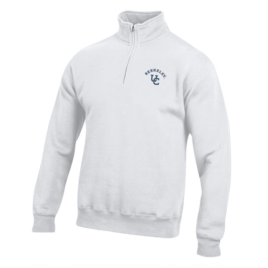 U.C. Berkeley Cal embroidered Big Cotton 1/4" Zip men's sweatshirt-White-Shop College Wear