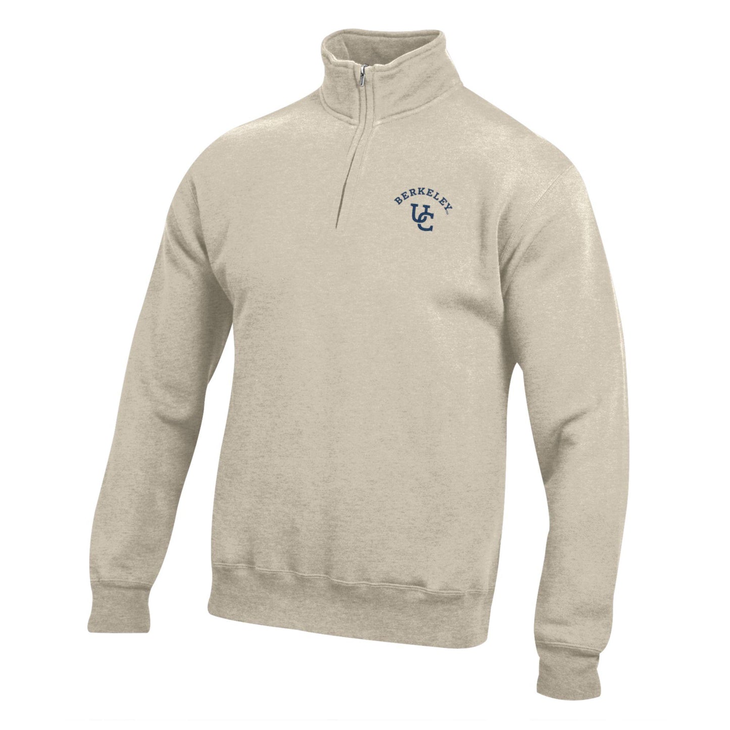 U.C. Berkeley Cal embroidered Big Cotton 1/4" Zip men's sweatshirt with Interlocking UC logo-Oatmeal-Shop College Wear