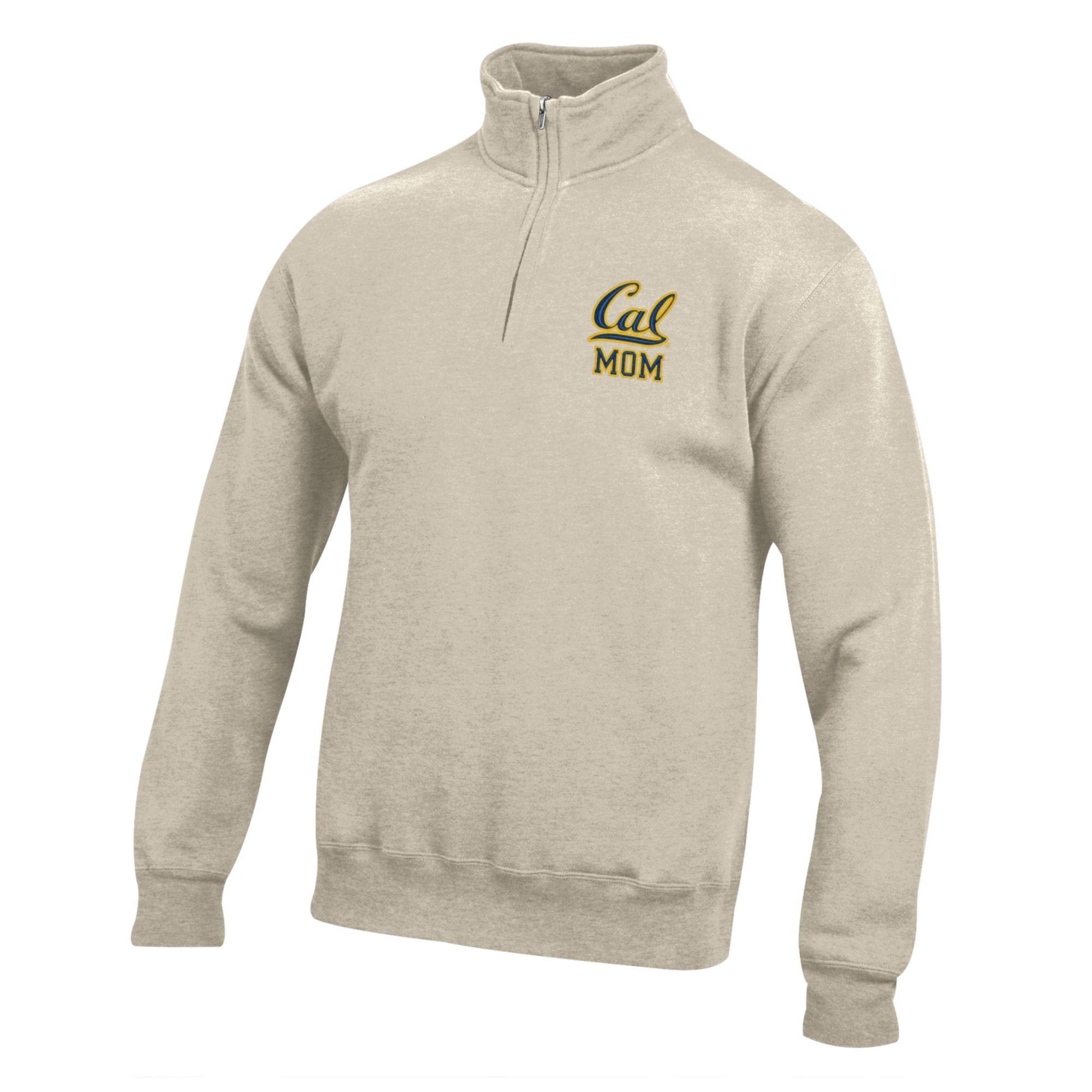 U.C. Berkeley Cal Mom embroidered cotton rich quarter zip-up hoodie sweatshirt-Oatmeal-Shop College Wear
