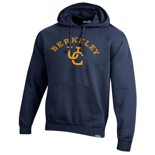U.C. Berkeley arched applique above UC logo cotton rich hoodie sweatshirt-Navy-Shop College Wear