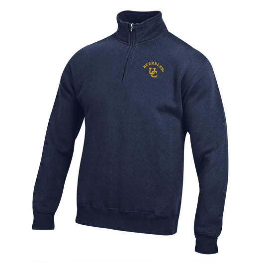 UC Berkeley Cal Big Cotton soft felt applique quarter zip sweatshirt-Navy-Shop College Wear
