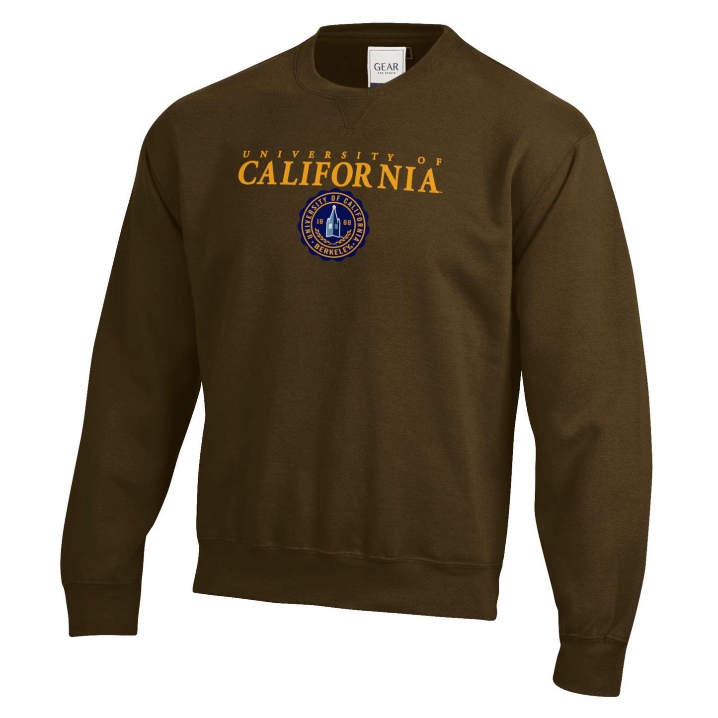 University of California Berkeley stacked and faux seal embroidered rich crew-neck sweatshirt-Brown-Shop College Wear