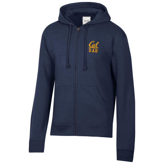 U.C. Berkeley Script Cal Dad embroidered left chest cotton rich zip-up hoodie sweatshirt-Navy (Copy)-Shop College Wear