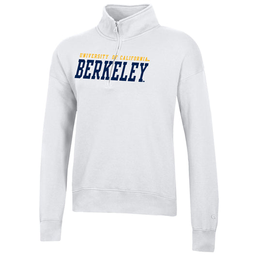 University of California Berkeley felt embroidered Big Cotton women's 1/4 Zip sweatshirt-White-Shop College Wear