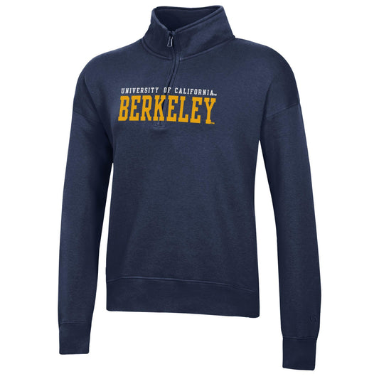 University of California Berkeley felt embroidered Big Cotton women's 1/4 Zip sweatshirt-Navy-Shop College Wear