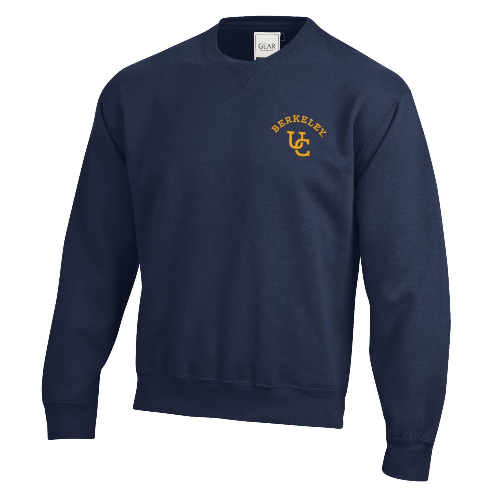 U.C. Berkeley cotton rich crew-neck sweatshirt with embroidered Berkeley arch over UC interlocking logo-Navy-Shop College Wear