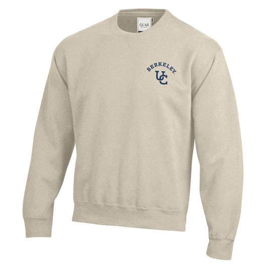 U.C. Berkeley cotton rich crew-neck sweatshirt with embroidered Berkeley arch over UC interlocking logo-Oatmeal-Shop College Wear