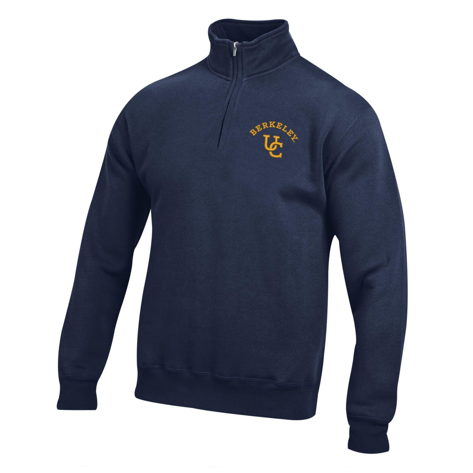 UC Berkeley Cal Big Cotton with the interlocking UC Berkeley embroidered log quarter zip sweatshirt-Navy-Shop College Wear