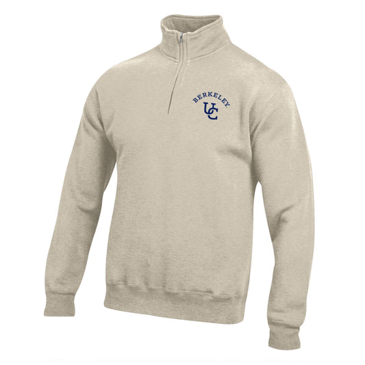 U.C. Berkeley Cal embroidered Big Cotton 1/4" Zip men's sweatshirt with Interlocking UC logo-Oatmeal-Shop College Wear