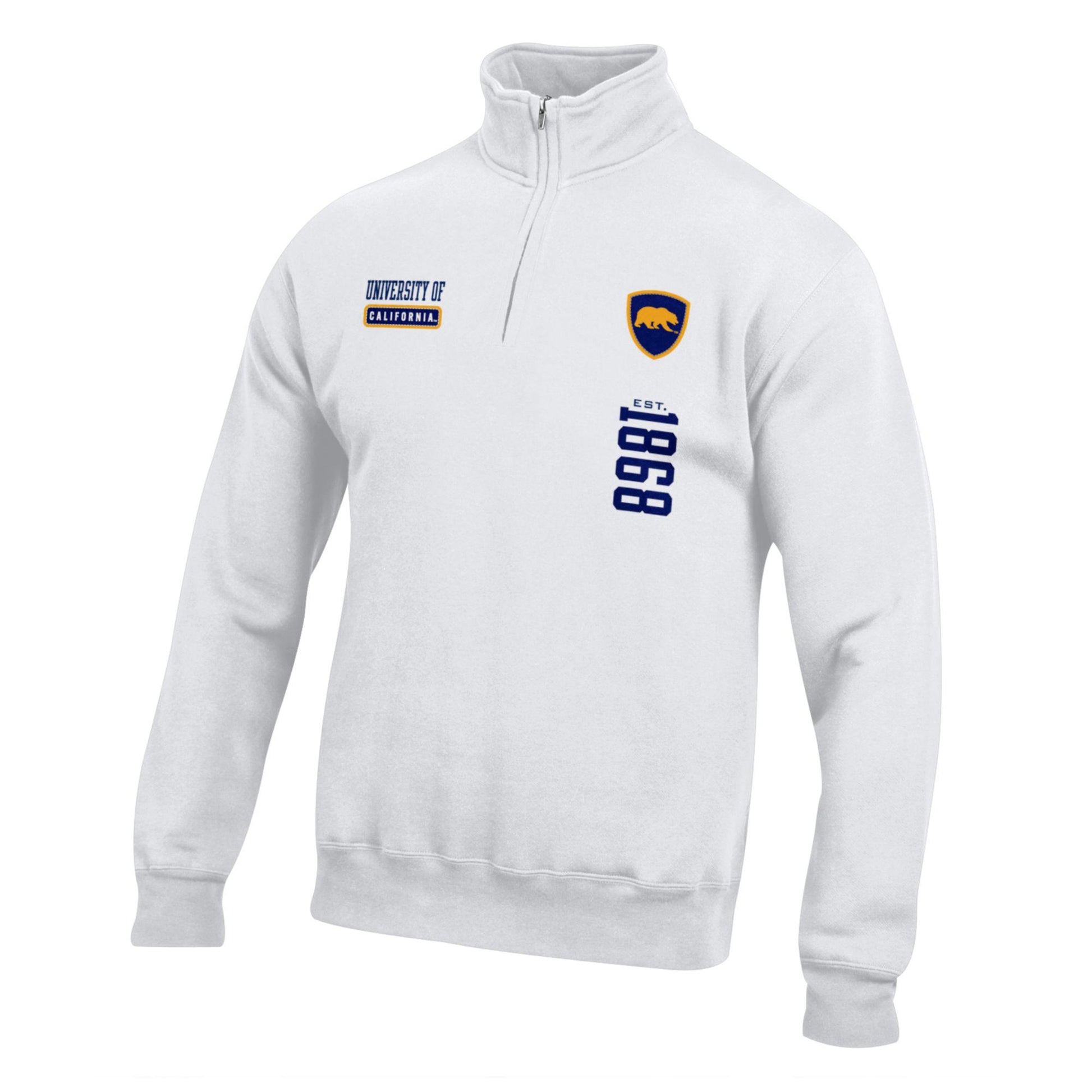 U.C. Berkeley Cal Multi embroidered Big Cotton 1/4" Zip men's sweatshirt-White-Shop College Wear