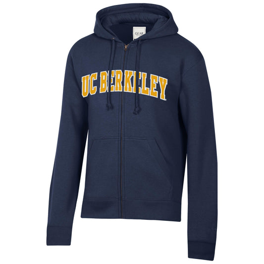 U.C. Berkeley rich cotton double applique zip-up hoodie sweatshirt- Navy-Shop College Wear