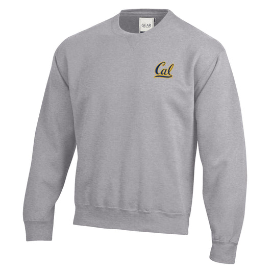 University of California Berkeley Bold Script Cal Gold White embroidered rich crew-neck sweatshirt-Gray-Shop College Wear