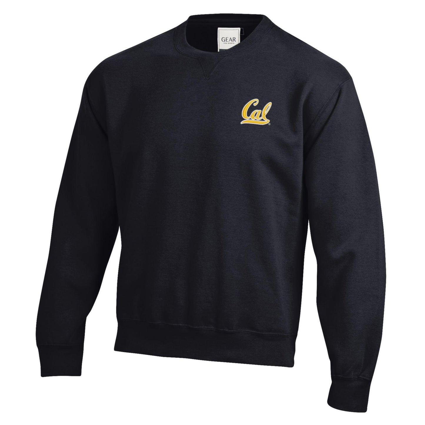 University of California Berkeley Bold Script Cal Gold White embroidered rich crew-neck sweatshirt-Black-Shop College Wear
