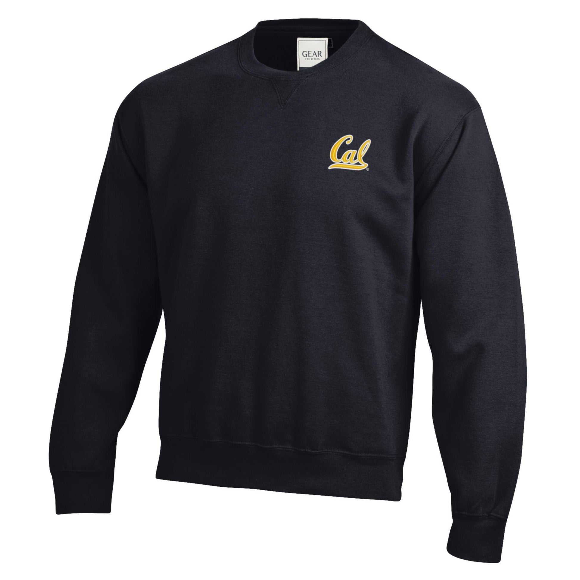 University of California Berkeley Bold Script Cal Gold White embroidered rich crew-neck sweatshirt-Black-Shop College Wear