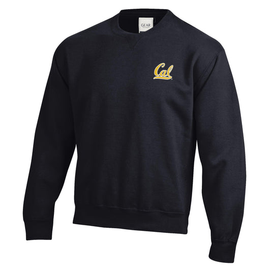 University of California Berkeley Bold Script Cal Gold White embroidered rich crew-neck sweatshirt-Black-Shop College Wear