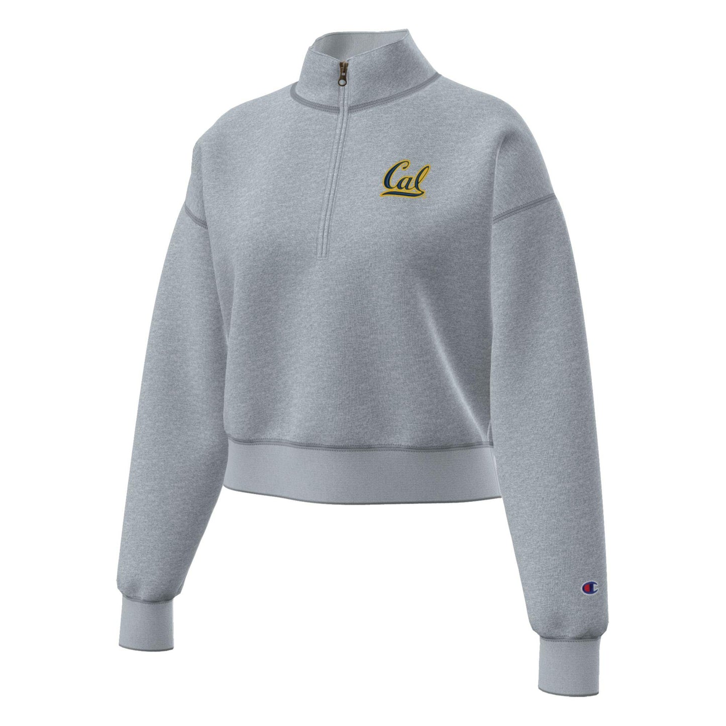 U.C. Berkeley Embroidered Champion women's tri blend fleece Crop 1/4" Zip Jacket-Gray-Shop College Wear