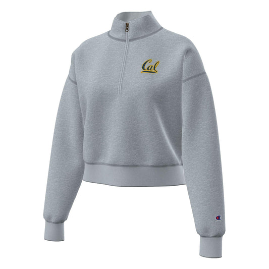 U.C. Berkeley Embroidered Champion women's tri blend fleece Crop 1/4" Zip Jacket-Gray-Shop College Wear