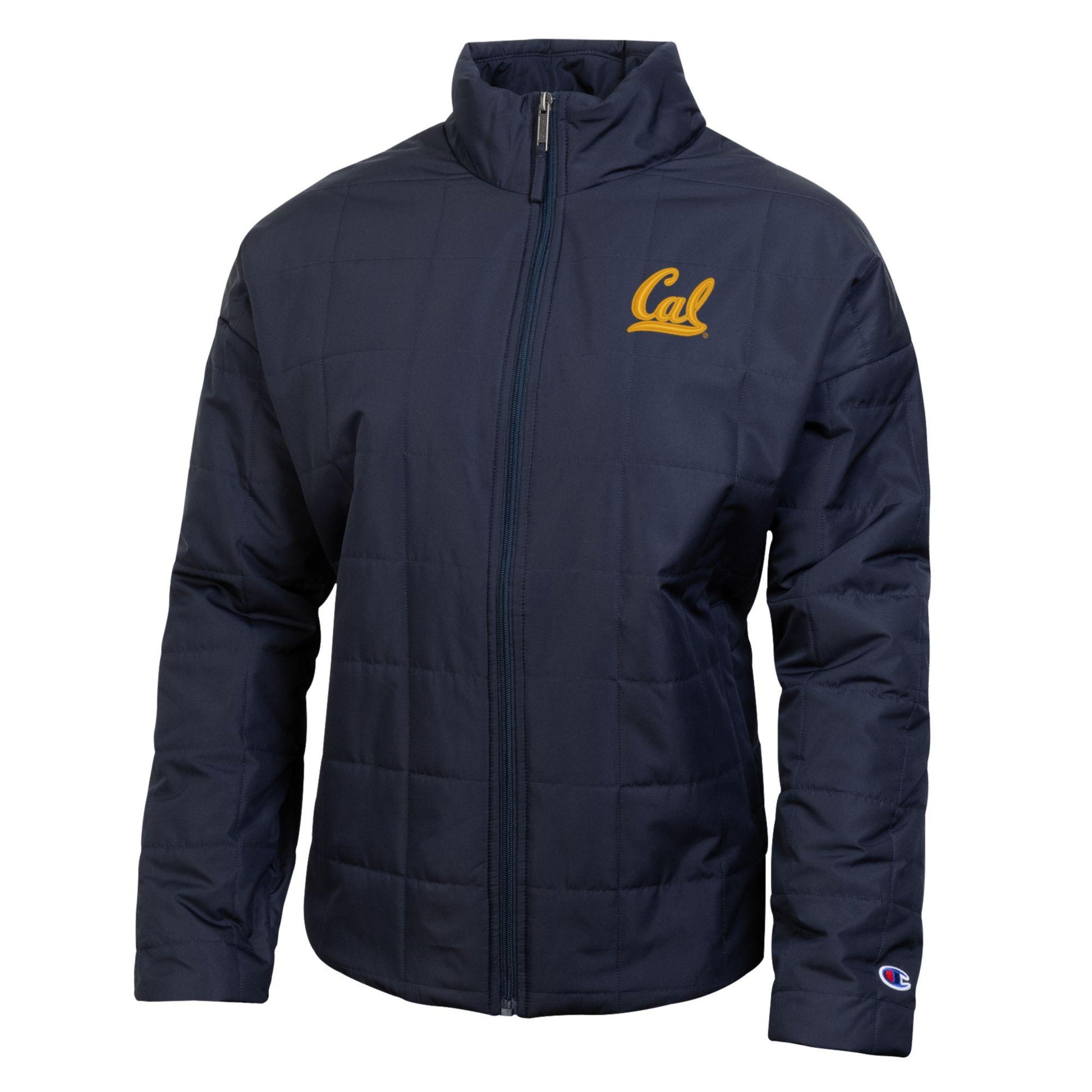 U.C. Berkeley Cal embroidered Champion light weight puffer Women jacket-Navy-Shop College Wear
