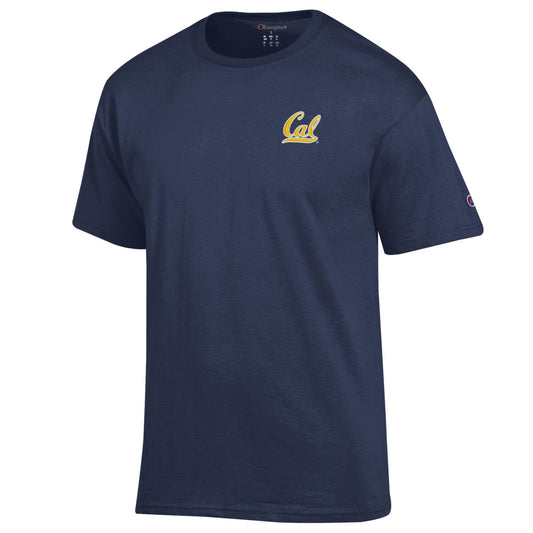 U.C. Berkeley Cal embroidered gold fill white outline Champion T-Shirt-Navy-Shop College Wear