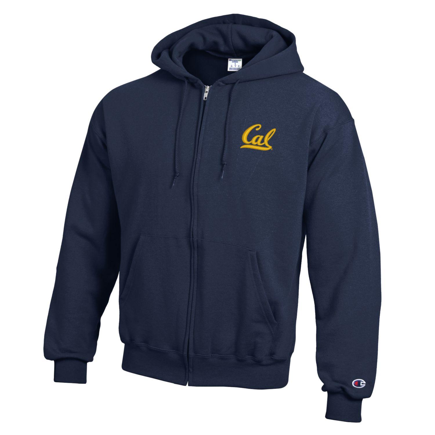 U.C. Berkeley Men Cal embroidered left chest Champion zip-up hoodie sweatshirt-Navy-Shop College Wear