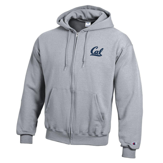 U.C. Berkeley Cal embroidered left chest Champion zip-up hoodie sweatshirt-Grey-Shop College Wear