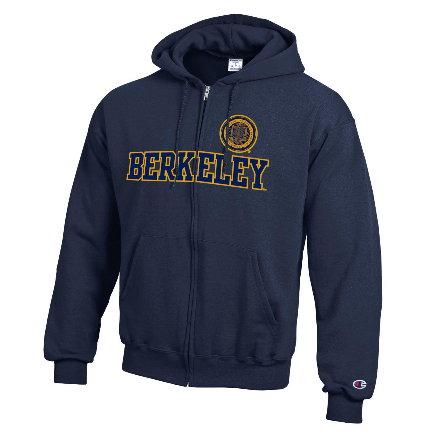 U.C. Berkeley arch double layer applique & Seal Champion zip-up hoodie sweatshirt-Navy-Shop College Wear