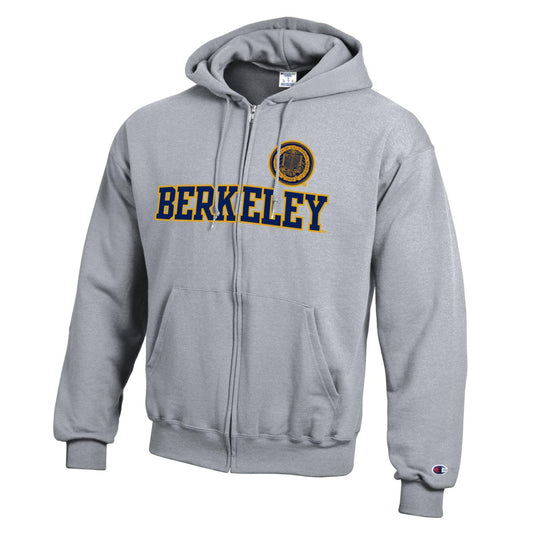 U.C. Berkeley arch double layer applique & Seal Champion zip-up hoodie sweatshirt-Grey-Shop College Wear