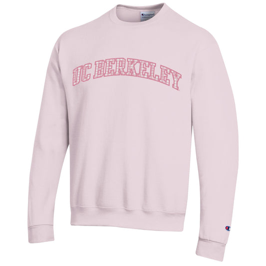 UC Berkeley Gingham embroidered applique crew neck sweatshirt-Pink-Shop College Wear