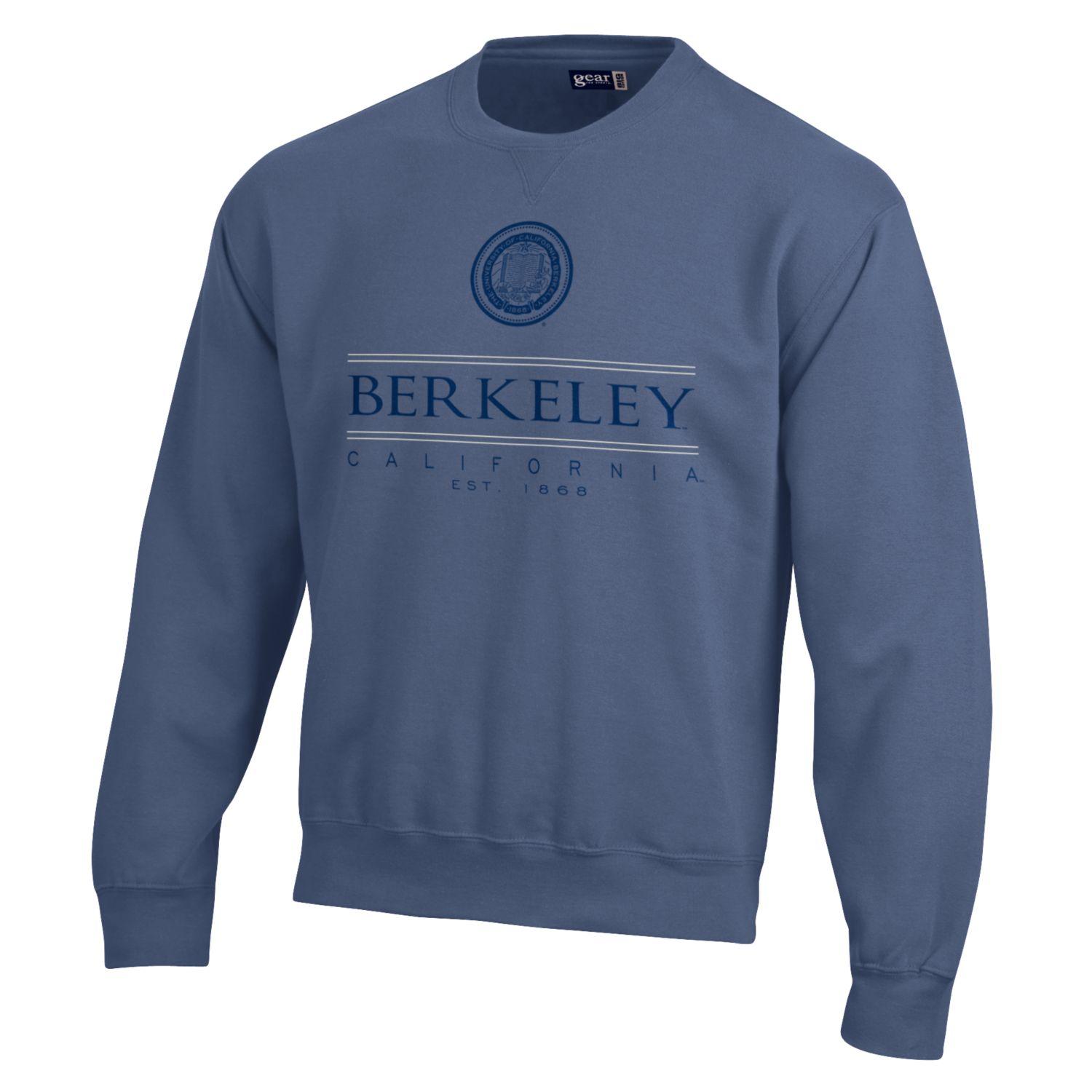 U.C. Berkeley Cal Gear For Sports cotton rich crew-sweatshirt with school seal over Berkeley-Blue-Shop College Wear