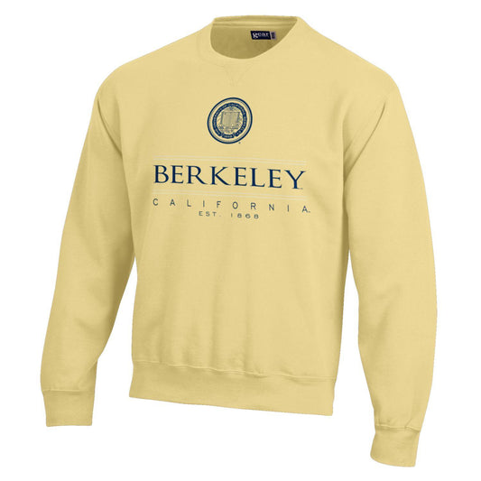 U.C. Berkeley Cal Gear For Sports cotton rich crew-sweatshirt with school seal over Berkeley-Butter-Shop College Wear