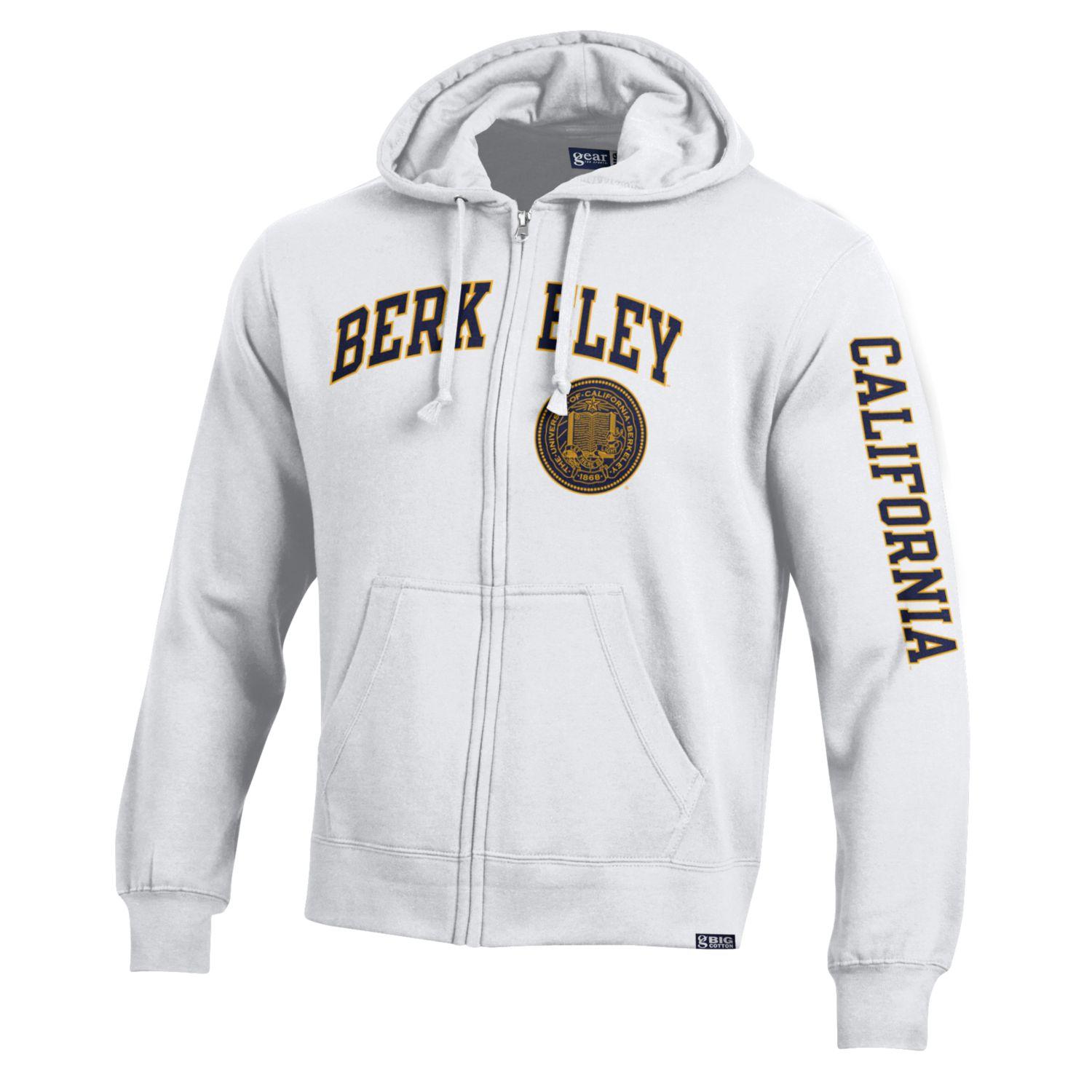 U.C. Berkeley arch and seal with California on the sleeve cotton rich zip-up hoodie sweatshirt- White-Shop College Wear