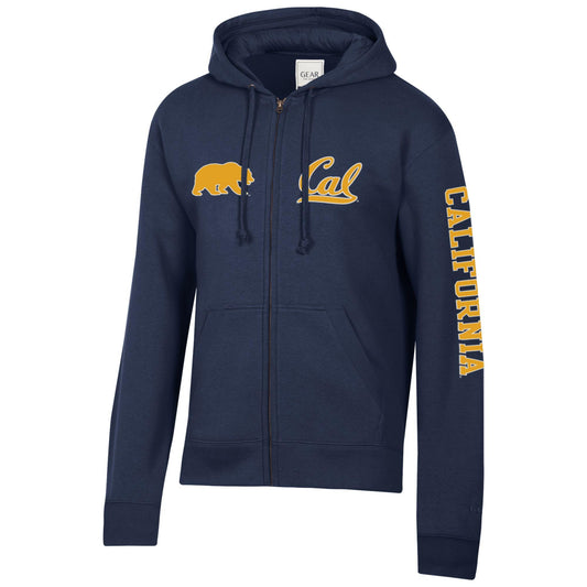 U.C. Berkeley Cal Bears with University of California on the sleeve cotton rich zip-up hoodie sweatshirt- Navy-Shop College Wear