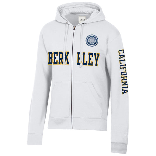 U.C. Berkeley Cal Bears cotton rich zip-up hoodie sweatshirt with the school seal and Berkeley arch- White-Shop College Wear