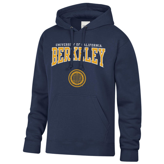 U.C. Berkeley flat top over the school seal cotton rich hoodie sweatshirt-Navy-Shop College Wear